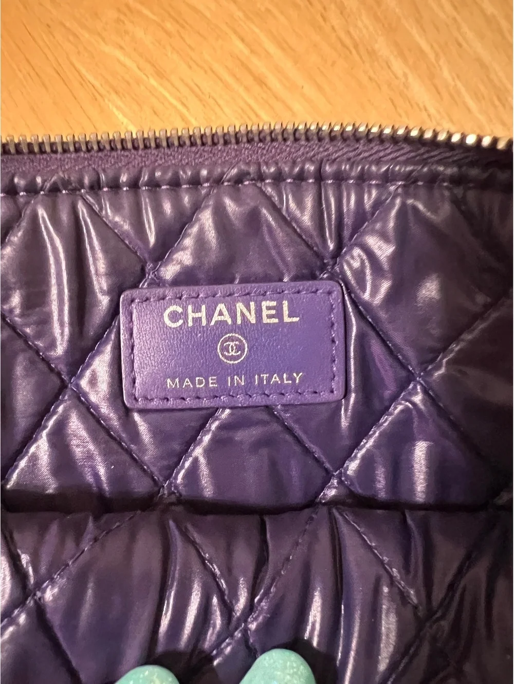 Chanel Quilted Purple Leather Clutch Bag with Silver CC Logo
